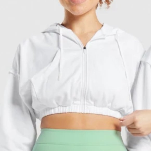 BNWT GYMSHARK KK FIT CROPPED HOODIE IN WHITE SZ XS - Picture 2 of 4